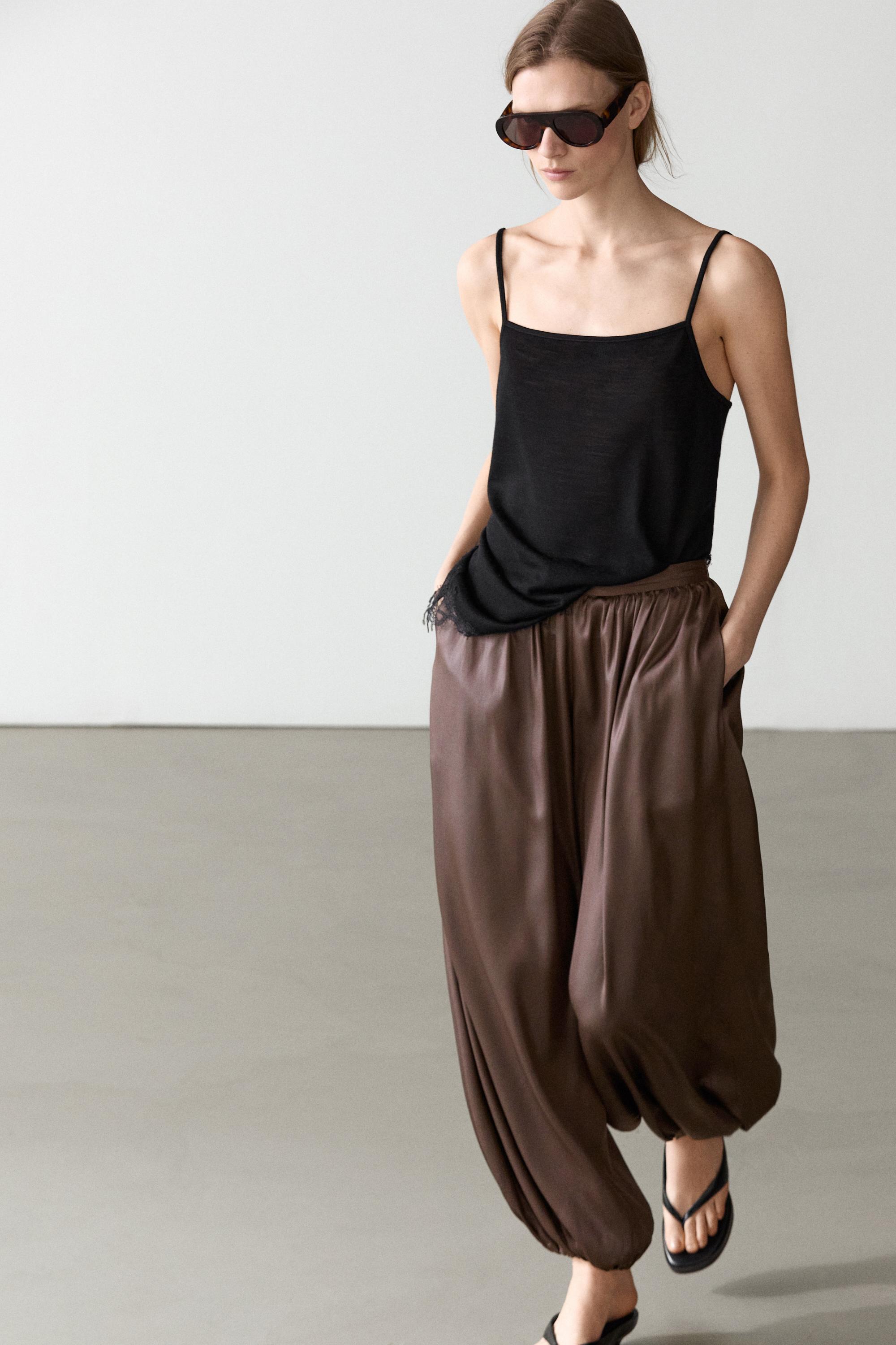 Flowing balloon fit satin trousers